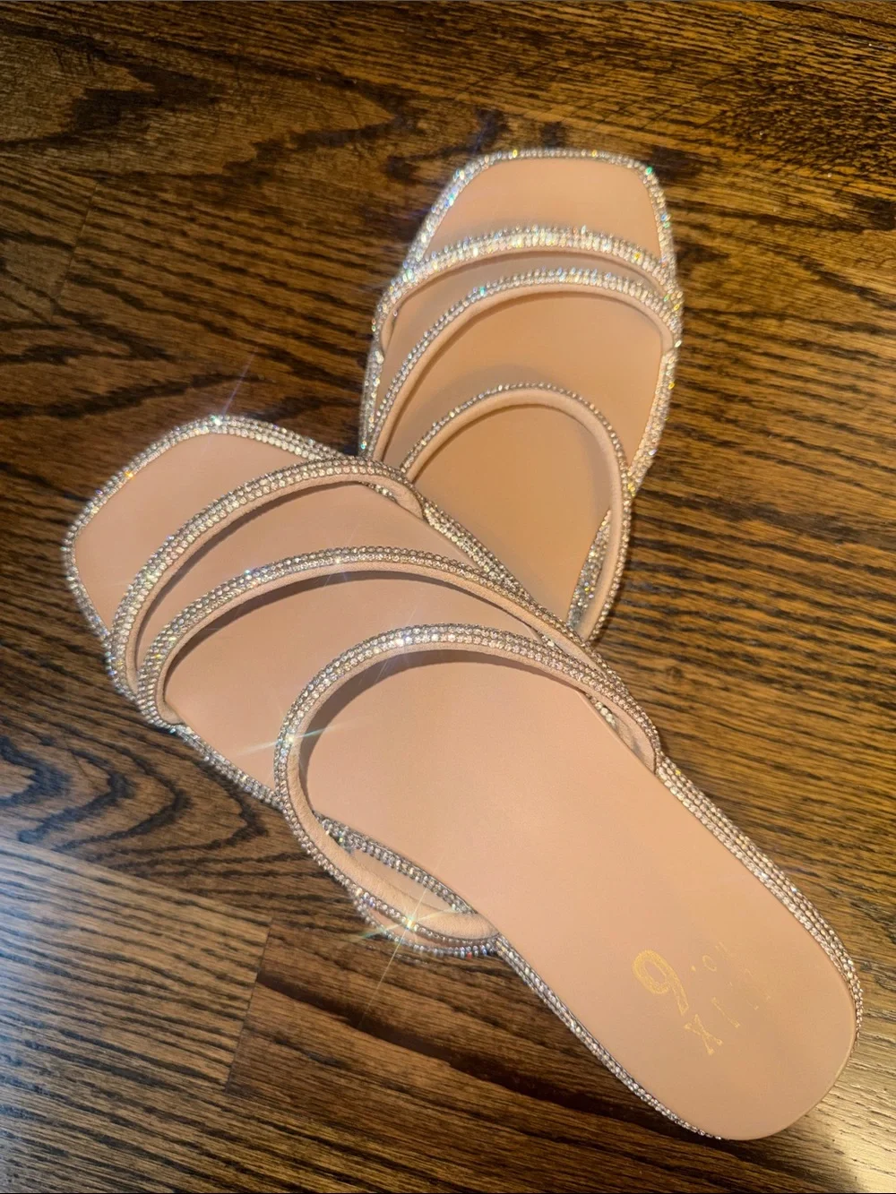 Mix No. 6 Nude Crystal-Trim Slide Sandals